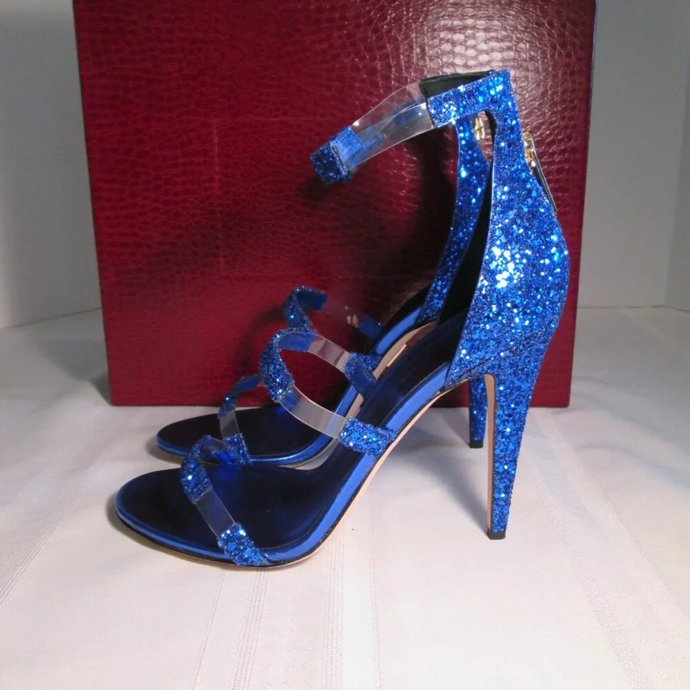 Tamara Mellon Frontline Glitter Heels Cobalt Blue Sz 40 NIB ✨ - Picture 8 of 13